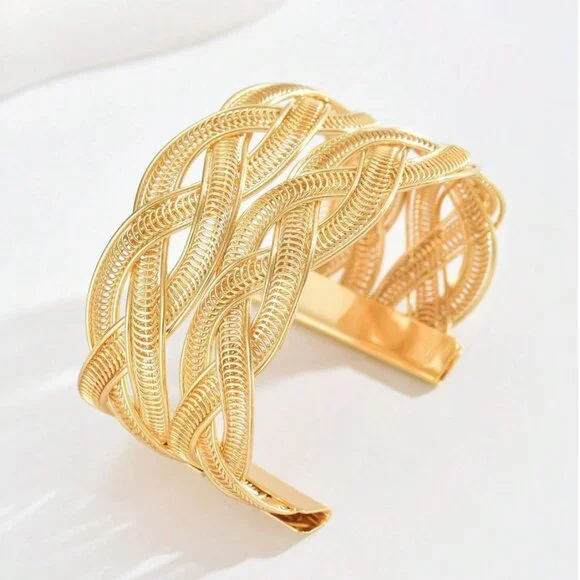 Gold Coil Braided Open Cuff Bracelet - Picture 2 of 4